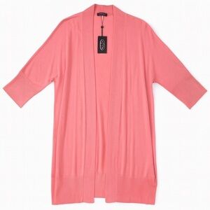 NWT Magaschoni Silk Cashmere Cardigan Dolman Sleeve Long Sweater Travel Pink L